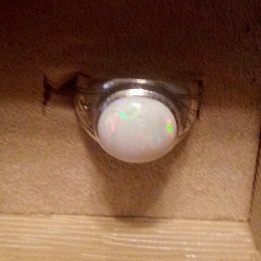 Sterling silver and white opal ring